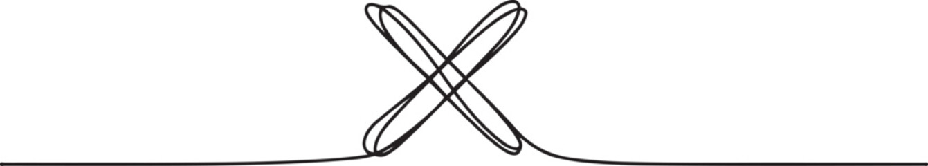 Long line cross icon. X. Continuous line. Vector illustration, Continuous one line drawing Wrong Mark. one line Icon drawing