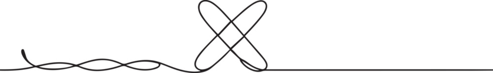 Long line cross icon. X. Continuous line. Vector illustration, Continuous one line drawing Wrong Mark. one line Icon drawing