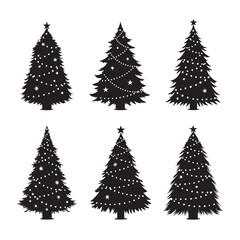 Fototapeta premium Five black christmas trees with white stars and a star on