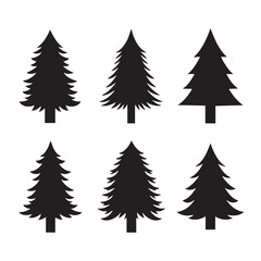 Obraz premium Five black silhouette Christmas trees arranged in a grid pattern 1