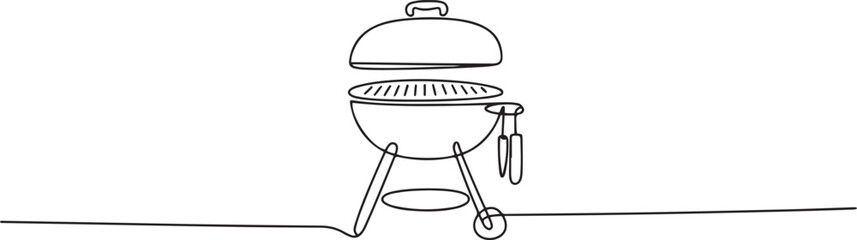 Continuous one line drawing of barbecue grill. barbecue grill. Set of continuous one line BBQ grill elements. one line Icon drawing