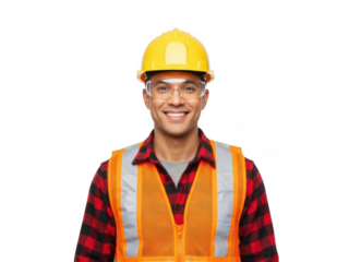 Construction worker wearing safety gear and hard hat