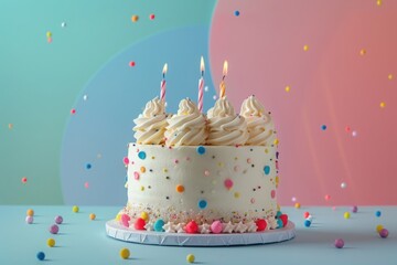 17th year birthday cake on isolated colorful pastel background