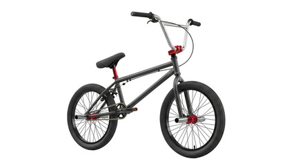 Fototapeta premium Dark grey BMX bicycle with red accents on black background bike sport