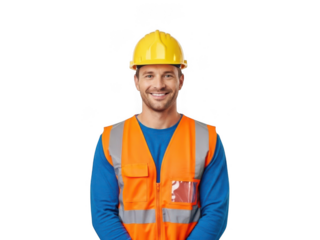 Construction worker wearing safety vest and hard hat