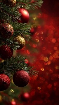 Weihnachtsbaum vor rotem, glitzerndem Hintergrund