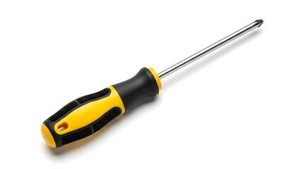 Yellow and black screwdriver on white background