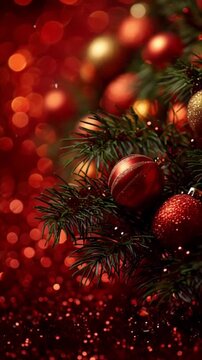 Weihnachtsbaum vor rotem, glitzerndem Hintergrund