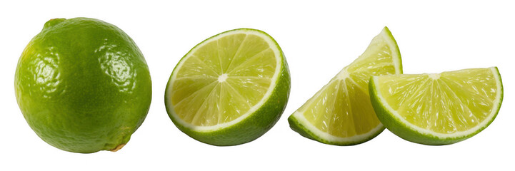 Lime and lime slices green lime sliced lime isolated on a transparent background