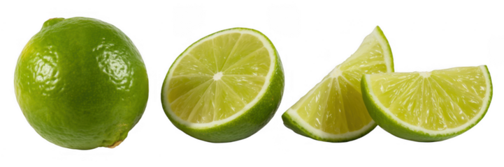 Lime and lime slices green lime sliced lime isolated on a transparent background