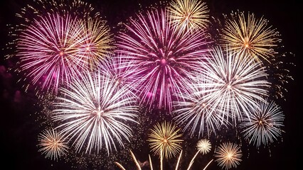 Fototapeta premium A vibrant display of colorful fireworks illuminating the night sky with dazzling bursts of light.