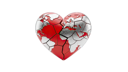 Broken World Heart - Global Crisis Concept on White