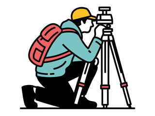 Surveyor using theodolite equipment outdoors
