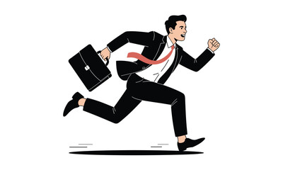 Businessman Running with Briefcase Deadline Concept Illustration