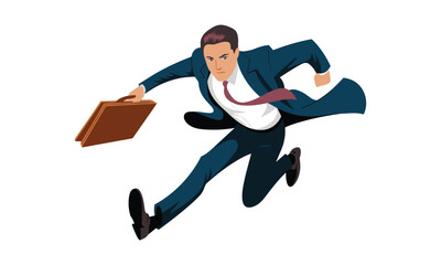 Businessman Running with Briefcase Deadline Concept Illustration