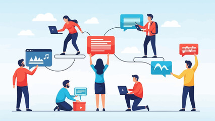 collaborative digital communication and teamwork in a modern work environment scene featuring