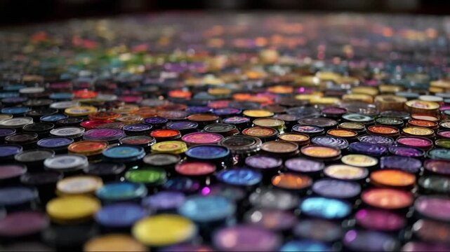 Colorful makeup palette with varied shades arranged neatly  