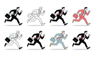 Businessman Running Late Silhouette Set with Briefcase