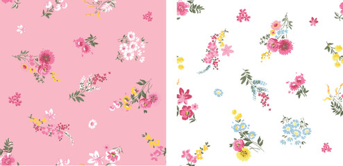 Sweet Wildflower Bouquet Collection | Seamless Hand-Drawn Floral Pattern with Delicate Spring Blossoms for Romantic Textiles, Feminine Apparel, and Stationery Design