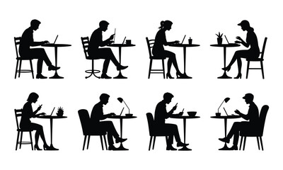 Office Work Stress and Laptop User Silhouette Set