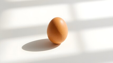 Single Brown Chicken Egg with Cracks on White Background Minimal Lighting - Fresh Organic Egg Close-Up
