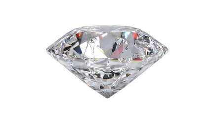 Brilliant Cut Diamond with Rainbow Refractions Isolated on Light Background

