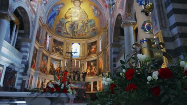 Pisa intricate cathedral interior with floral details and golden religious artwork