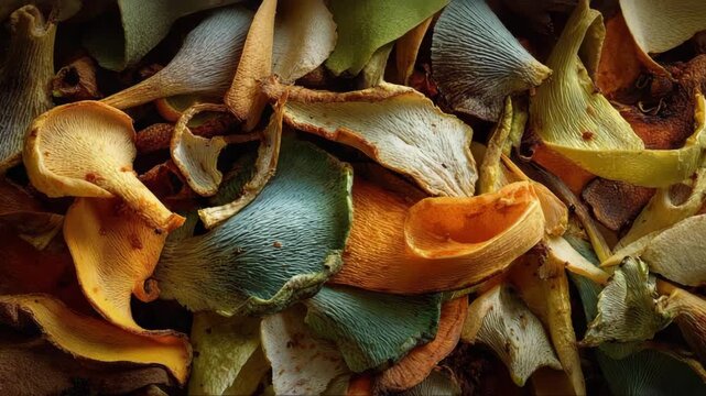 Colorful dried citrus peels in an abstract arrangement  