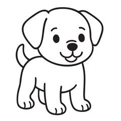Fototapeta premium A charming black and white illustration of a cute puppy with simple lines and a happy expression