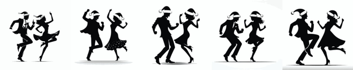 vector silhouette of man and woman dancing happily on christmas