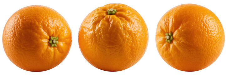 Three orange oranges orange fruit isolated on a transparent background