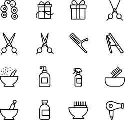 Obraz premium Hair Salon and Beauty Icons Scissors Comb Hair Dryer and Gift Box barber