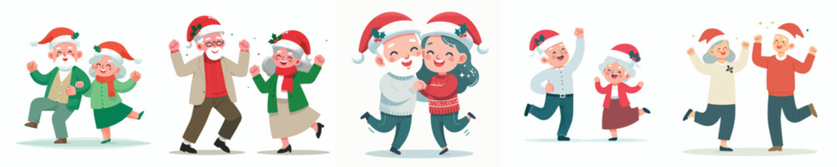 vector of grandpa and grandma dancing happily on christmas