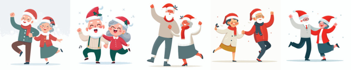 vector of grandpa and grandma dancing happily on christmas