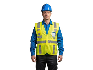 Construction worker wearing safety vest and hard hat