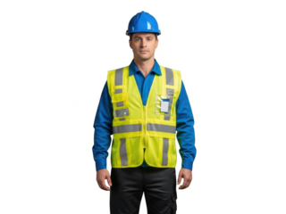 Construction worker wearing safety vest and hard hat