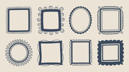 Hand drawn picture frame designs, blank templates for photo or text, decorative border illustrations