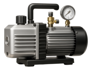 Double-stage rotary vane vacuum pump with aluminum casing for refrigeration maintenance.