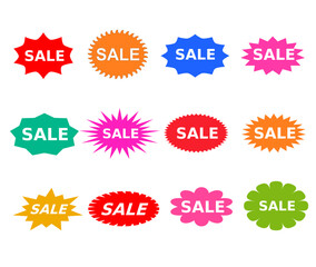 : Sale Material Label Icon Sticker Seal Decoration Ornament Simple Discount Price reduction Campaign Set of Sale badges.