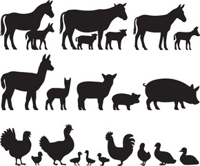 Farm Animal Silhouettes Collection Illustration