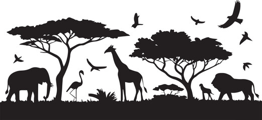 African Wildlife Silhouettes Safari Scene © chhaifunnahar
