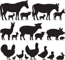 Farm Animal Silhouettes Collection Illustration