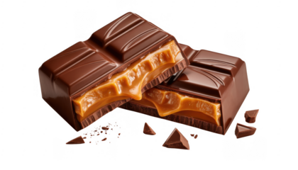 Chocolate caramel candy bars sweets isolated on a transparent background