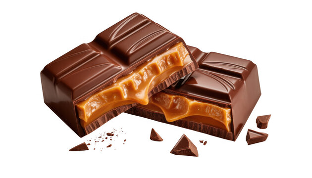 Chocolate caramel candy bars sweets isolated on a transparent background