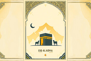 Eid al-Adha holiday poster card. Lettering space on the sides.
