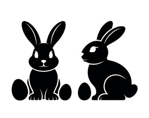 Black Silhouette Rabbits Sitting Together