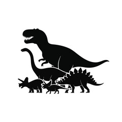Dinosaur Family Silhouettes Set with Tyrannosaurus and Herbivores Vector