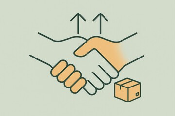 Two hands reaching toward each other in a gesture of partnership above a small delivery box symbolizing collaboration trust and the essence of modern commerce dynamics