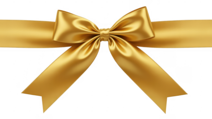 Golden ribbon bow gift present isolated on a transparent background