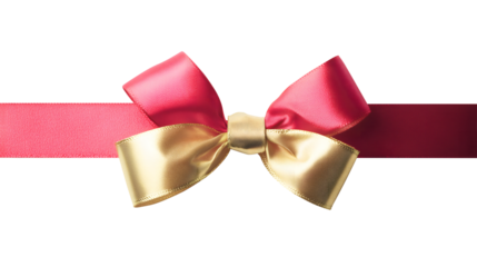 Red and Gold Ribbon Bow Isolated on Transparent Background (PNG). Elegant satin ribbon bow in red and gold, isolated with transparent background, ideal for gift wrapping, festive design, luxury.